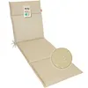 A beige chaise lounge cushion is shown against a white background. A circular inset highlights the water-repellent fabric. Produktbild-Vorschau