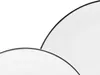 A close-up abstract view of two white plates with black rims, overlapping each other. Náhľad obrázku produktu