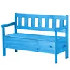 A blue wooden garden bench with a storage compartment, shown against a white background. Anteprima dell’immagine prodotto
