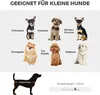 A collage of small dog breeds with their names and a diagram illustrating body length and weight. Produktbild-Vorschau