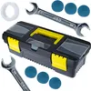 A collection of tools including a toolbox, wrenches, and circular abrasive pads, arranged on a white background. Anteprima dell’immagine prodotto