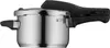 A stainless steel pressure cooker with a black handle is shown against a white background. Produktbild-Vorschau