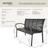 A product information sheet with a diagram of a garden bench and its dimensions. Náhled obrázku produktu