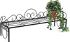 A black metal plant stand with decorative scrollwork on a white background. Anteprima dell’immagine prodotto