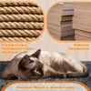 A collage showing a close-up of sisal rope, a stack of wood panels, and a cat lying on a carpeted surface. Produktbild-Vorschau