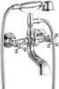 A chrome-plated bathtub faucet with a retro-style shower head and two cross-shaped handles for hot and cold water. Produktbild-Vorschau