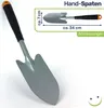 A garden hand trowel is shown against a white background, with an inset diagram showing its dimensions. Produktbild-Vorschau