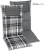 Two chair cushions are shown, one in front of the other. The front cushion has a plaid pattern, while the back cushion is a solid gray. Produktbild-Vorschau