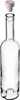 A clear glass bottle with a cork stopper hovering above it, isolated on a white background. Produktbild-Vorschau