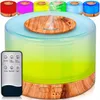 A humidifier with LED lights and a remote control, with smaller humidifiers in various colors in the background. Produktbild-Vorschau
