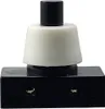 A close-up studio shot of a black and white push-button switch. Náhled obrázku produktu