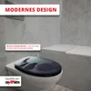 A toilet seat with a 'Black Stone' motif is displayed on a toilet in a modern bathroom with marble walls. Produktbild-Vorschau
