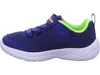 A side view of a blue sneaker with green and orange accents. Produktbild-Vorschau