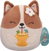 A plush toy dog holding a pineapple drink with a flower in its ear. Anteprima dell’immagine prodotto