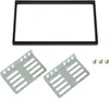 A set of car stereo installation accessories, including a black faceplate, two metal mounting brackets, and three screws, laid out on a white background. Anteprima dell’immagine prodotto