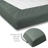 A close-up view of a fitted sheet on a mattress, with a smaller inset image showing a corner detail. Produktbild-Vorschau