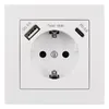 A white wall socket with integrated USB ports. Produktbild-Vorschau