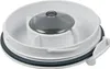 A close-up view of a white toilet flush valve with a clear plastic dome. Produktbild-Vorschau