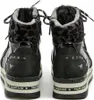 A pair of black Mustang women's boots with a platform sole and leopard print detailing. Anteprima dell’immagine prodotto