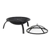 A black portable fire pit with a grill grate and a separate mesh lid, displayed on a white background. Náhľad obrázku produktu