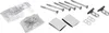 A collection of screws, mounting brackets, and adhesive pads, likely for appliance installation. Produktbild-Vorschau