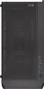 A black computer tower case is shown from the front. Produktbild-Vorschau