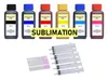 Six bottles of sublimation ink in different colors and a set of syringes with needles. Produktbild-Vorschau
