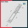 A silver metal door strike plate with dimensions and measurements indicated by dashed lines and text. Produktbild-Vorschau