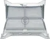 A white lint filter for a washing machine or dryer, shown open. Produktbild-Vorschau