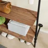 SoBuy Wandgarderobe KLS20-SCH mit Holzablagen und schwarzen Metallstangen, belegt mit Tasche und Schuhen Productafbeelding-voorbeeld