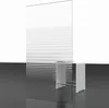 A shower cabin with a white base and a clear glass panel with horizontal stripes. Produktbild-Vorschau