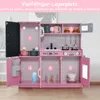 A pink wooden play kitchen with various accessories and numbered storage compartments. Produktbild-Vorschau