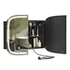 A black medicine cabinet with an integrated LED mirror is shown open, revealing its interior and products on shelves. A bathtub and sink are visible in the reflection of the mirror. Náhled obrázku produktu