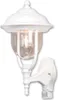 A white outdoor wall lamp with a motion sensor. Produktbild-Vorschau