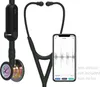 A digital stethoscope is shown next to a smartphone displaying a heart rhythm graph. Voir les images du produit