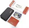 A lock picking set is laid out on a white background, with its packaging and user guide. Produktbild-Vorschau