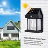 A split image showing a house and garden on the left, and a solar-powered wall light on a brick wall on the right. Anteprima dell’immagine prodotto