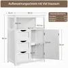 A diagram of a white storage cabinet with dimensions and load capacity information. Produktbild-Vorschau