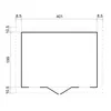 A technical drawing of a wooden garden shed with dimensions indicated. Voir les images du produit
