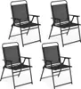Four black folding garden chairs are arranged in a grid on a white background. Produktbild-Vorschau
