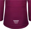 A close-up view of the back of a plum-colored long-sleeved shirt, showing a detail of three horizontal reflective stripes near the hem. Produktbild-Vorschau
