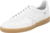 A white leather sneaker with a gum sole is shown from the side. Produktbild-Vorschau