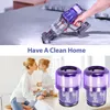 A collage showing a vacuum cleaner on a bed and two filters, with a mother and daughter in the background. Produktbild-Vorschau