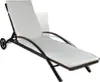 A white chaise lounge with a brown wicker frame and wheels, shown against a white background. Náhľad obrázku produktu