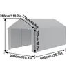 A diagram showing the dimensions of a gray tent garage. Náhled obrázku produktu