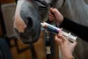 A person is administering a paste from a tube to a horse's mouth. Produktbild-Vorschau