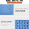 Close-up views of blue interlocking garage floor tiles, highlighting their double-sided texture and diamond grid pattern. Anteprima dell’immagine prodotto