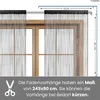 A close-up view of a window with black string curtains hanging, showing dimensions. Náhľad obrázku produktu
