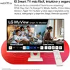 A family and a woman are shown using an LG Smart TV Monitor, with app icons displayed on the screen. Produktbild-Vorschau