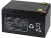 A black battery with charging instructions and safety symbols printed on it. Voir les images du produit